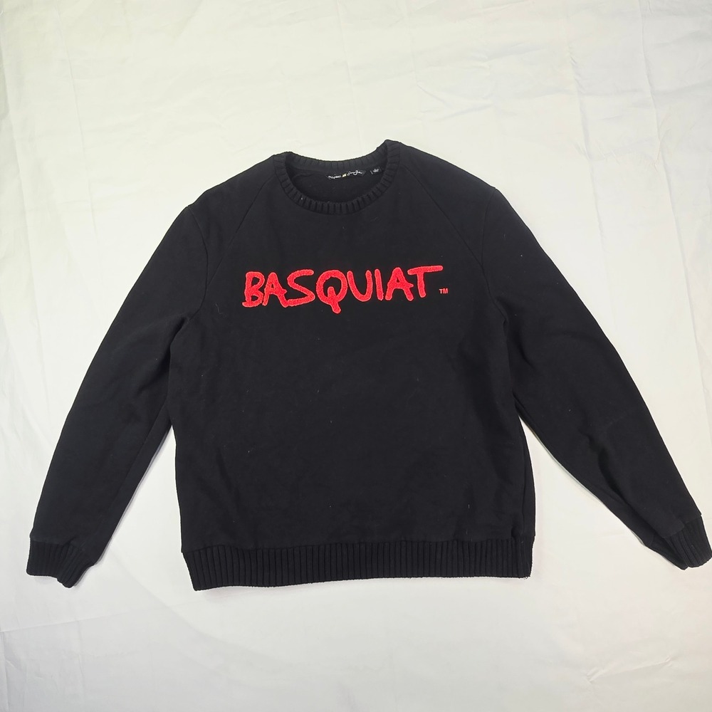 Basquiat Embroidered Logo Sweatshirt Mens Large Black Red Graphic Pullover